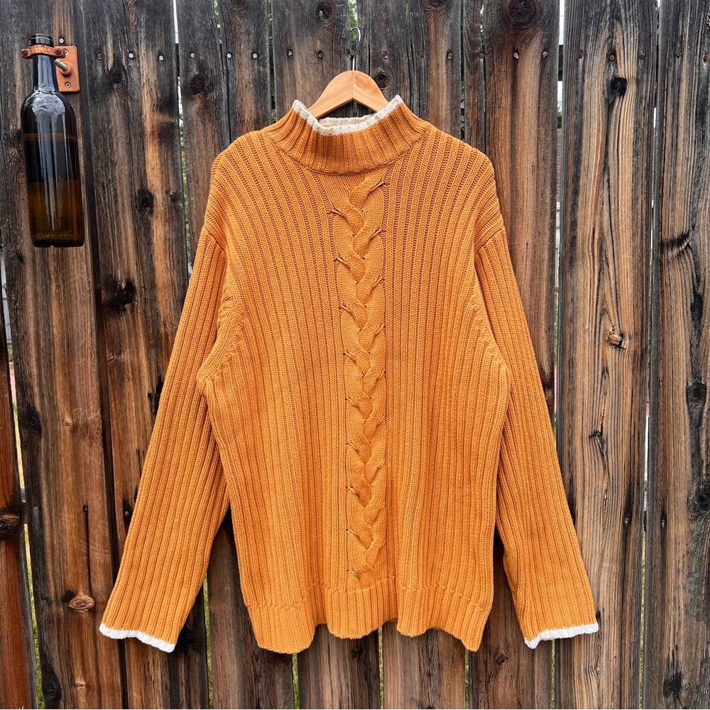 Timberland Orange Retro Heavyweight Cable Knit Mock Neck Sweater, Men’s XXL